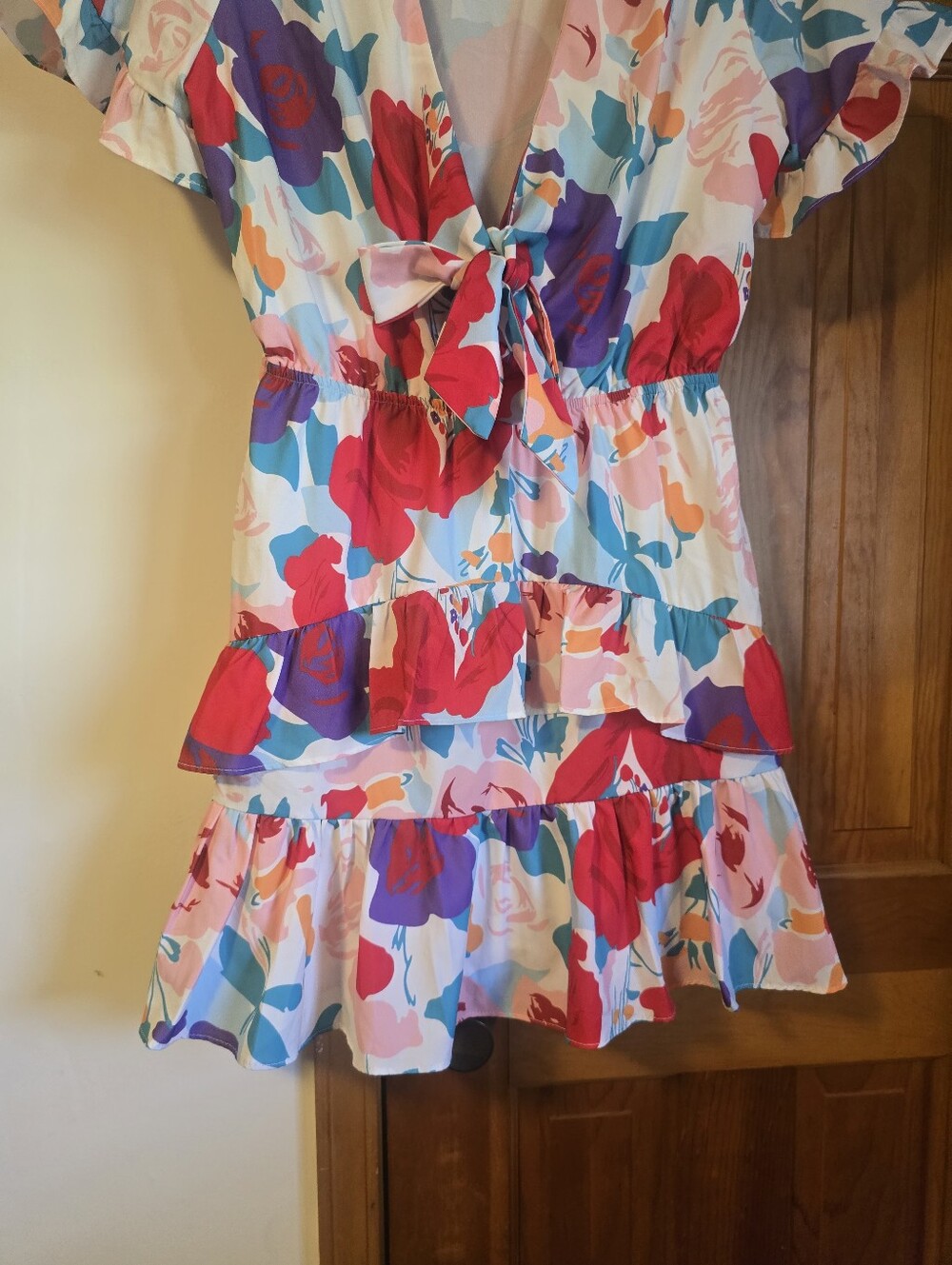 Hello Molly Multi-Color Floral Tie-Front Ruffle Mini Dress - Picture 8 of 16